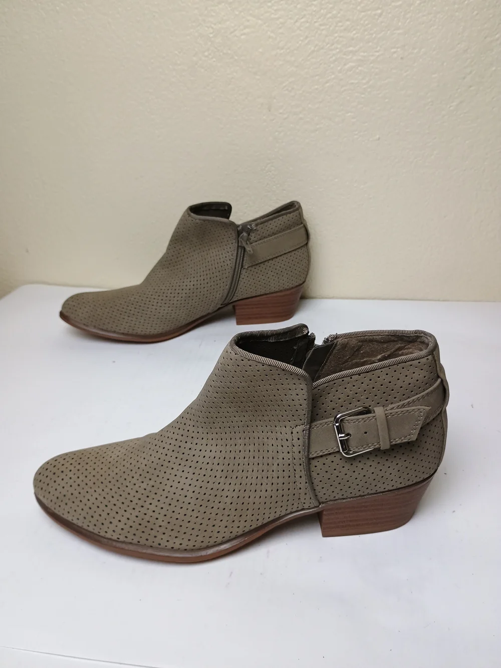 Esprit Talia 7.5M Taupe Perforated Ankle Booties with Buckle Strap